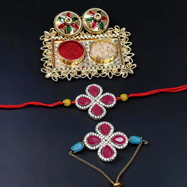 Dark_Pink_And_White_Rakhi,_Lumba,_Bracelet,_Chawal_Roli_Pack_Alloy_For_Brother_And_Sister-In-Law_Pack_Of_2