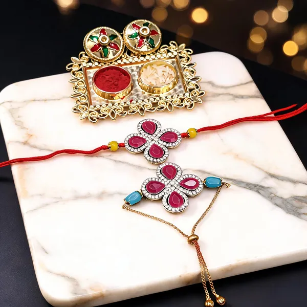 Dark_Pink_And_White_Rakhi,_Lumba,_Bracelet,_Chawal_Roli_Pack_Alloy_For_Brother_And_Sister-In-Law_Pack_Of_2