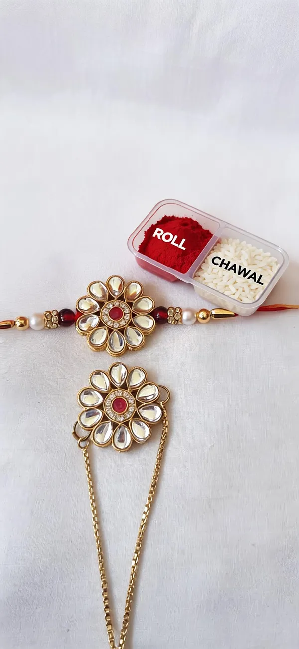 White_And_Maroon_Rakhi,_Lumba,_Bracelet,_Chawal_Roli_Pack_Alloy_For_Brother_And_Sister-In-Law_Pack_Of_2