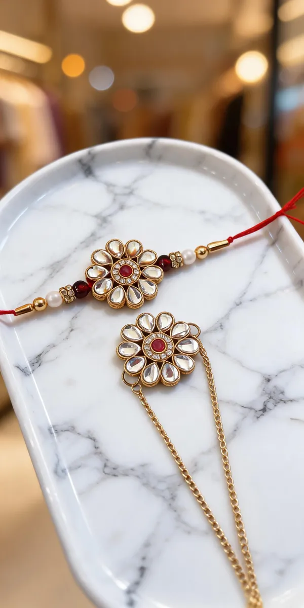 White_And_Maroon_Rakhi,_Lumba,_Bracelet,_Chawal_Roli_Pack_Alloy_For_Brother_And_Sister-In-Law_Pack_Of_2