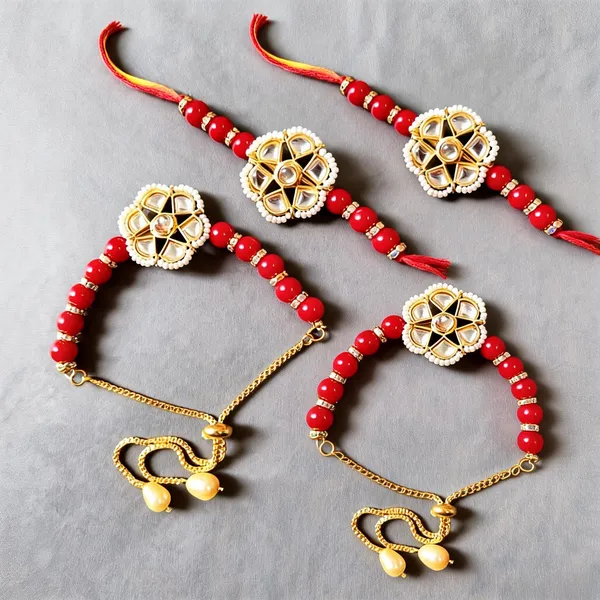 Red_And_White_Rakhi,_Lumba,_Bracelet_Alloy_For_Brother_And_Sister-In-Law_Pack_Of_2