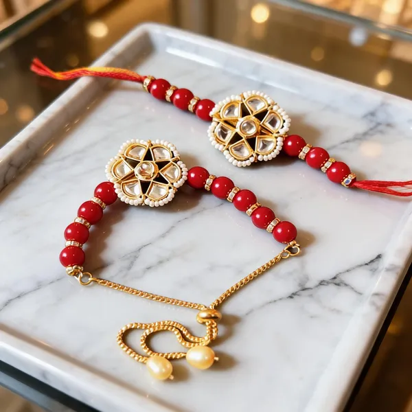 Red_And_White_Rakhi,_Lumba,_Bracelet_Alloy_For_Brother_And_Sister-In-Law_Pack_Of_2