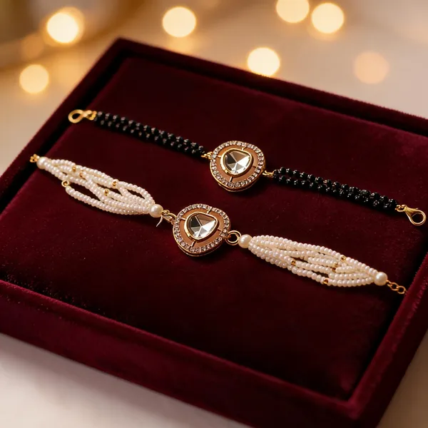 White_And_Golden_Rakhi,_Bracelet_Alloy_For_Brother_And_Sister-In-Law_Pack_Of_2