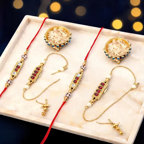 Maroon_And_Golden_Rakhi,_Lumba,_Bracelet,_Chawal_Roli_Pack_Alloy_For_Brother_And_Sister-In-Law_Pack_Of_2