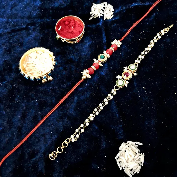 Multicolor_Rakhi,_Lumba,_Bracelet,_Chawal_Roli_Pack_Alloy_For_Brother_And_Sister-In-Law_Pack_Of_2