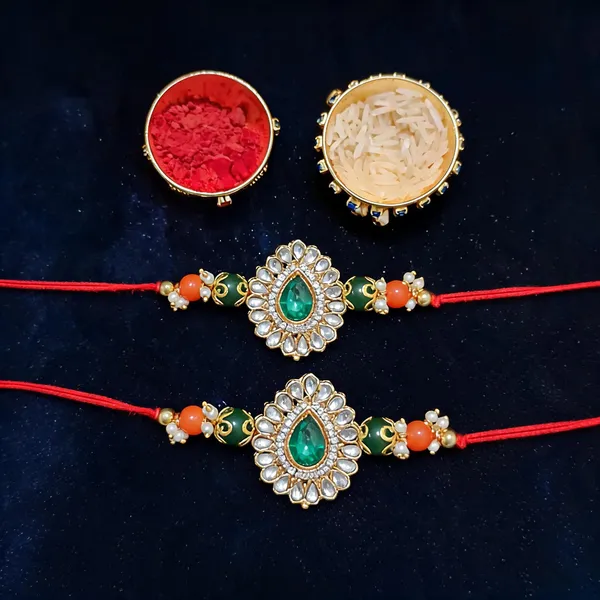 Green_And_White_Rakhi,_Bracelet,_Chawal_Roli_Pack_Alloy_For_Brother_And_Sister-In-Law_Pack_Of_2