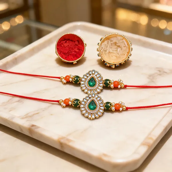 Green_And_White_Rakhi,_Bracelet,_Chawal_Roli_Pack_Alloy_For_Brother_And_Sister-In-Law_Pack_Of_2
