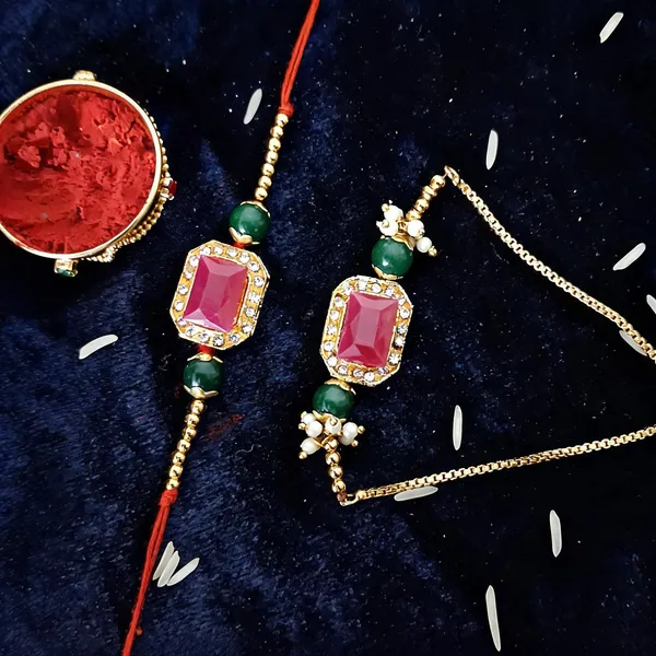 Dark_Pink_And_White_Rakhi,_Bracelet,_Chawal_Roli_Pack_Alloy_For_Brother_And_Sister-In-Law_Pack_Of_2