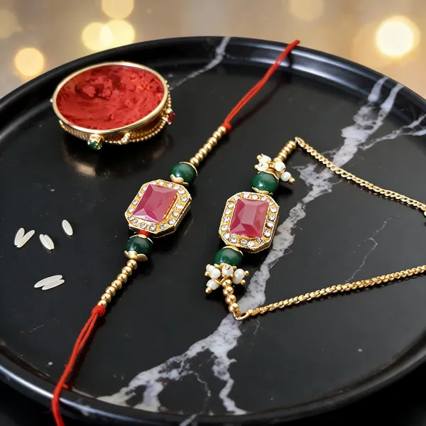 Dark_Pink_And_White_Rakhi,_Bracelet,_Chawal_Roli_Pack_Alloy_For_Brother_And_Sister-In-Law_Pack_Of_2