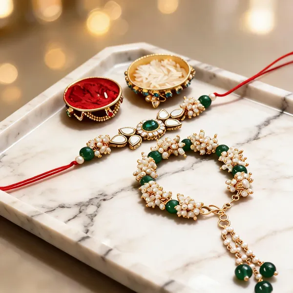 Green_And_White_Rakhi,_Lumba,_Bracelet,_Chawal_Roli_Pack_Alloy_For_Brother_And_Sister-In-Law_Pack_Of_2