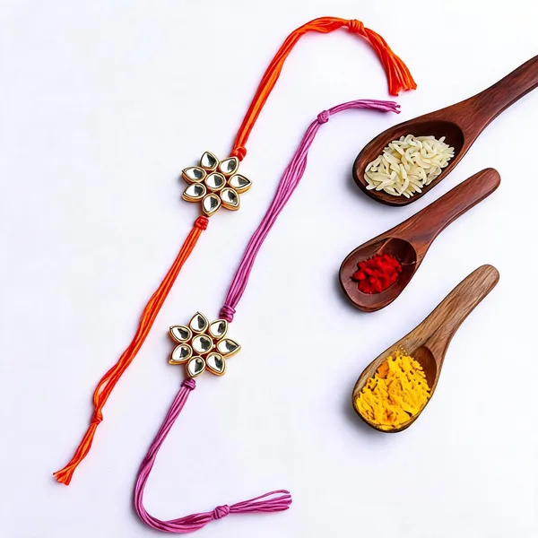Orange_And_Pink_Rakhi,_Bracelet,_Chawal_Roli_Pack_Alloy_For_Brother_And_Sister-In-Law_Pack_Of_2