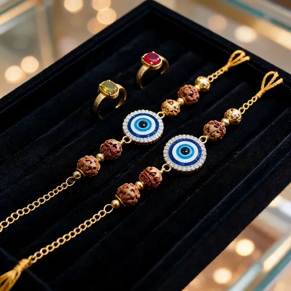 Blue_And_Brown_Rakhi,_Lumba,_Bracelet_Alloy_For_Brother_And_Sister-In-Law_Pack_Of_2