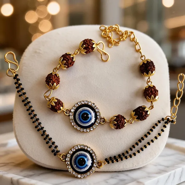Blue_And_Brown_Rakhi,_Lumba,_Bracelet_Alloy_For_Brother_And_Sister-In-Law_Pack_Of_2
