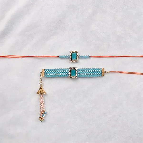 Sky_Blue_And_White_Rakhi,_Bracelet_Alloy_For_Brother_And_Sister-In-Law_Pack_Of_2