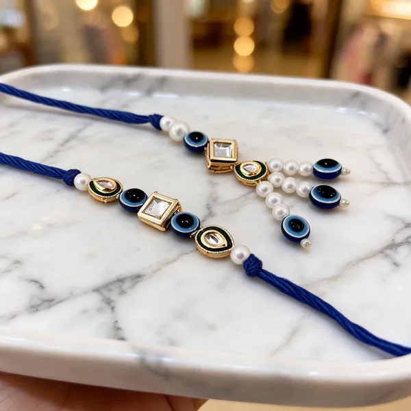 Blue_And_White_Rakhi,_Lumba,_Bracelet_Alloy_For_Brother_And_Sister-In-Law_Pack_Of_1