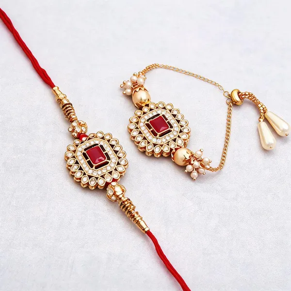 Red_And_White_Rakhi,_Bracelet_Alloy_For_Brother_And_Sister-In-Law_Pack_Of_2