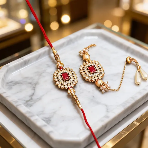 Red_And_White_Rakhi,_Bracelet_Alloy_For_Brother_And_Sister-In-Law_Pack_Of_2