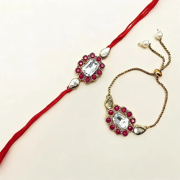 White_And_Dark_Pink_Rakhi_Alloy_For_Brother_And_Sister-In-Law_Pack_Of_2
