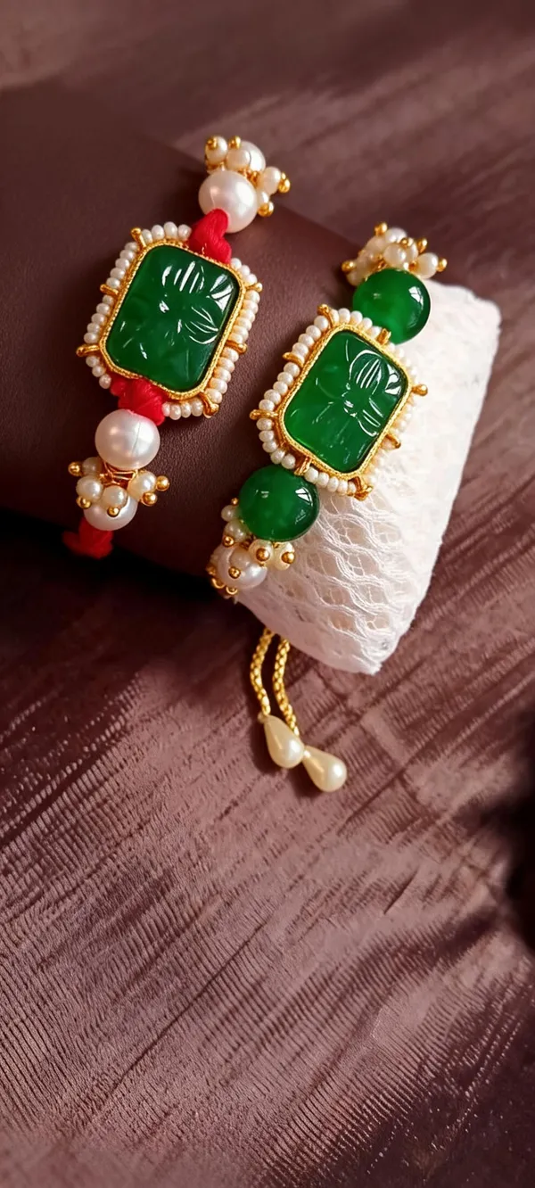 Green_Rakhi,_Bracelet_Alloy_For_Brother_And_Sister-In-Law_Pack_Of_2