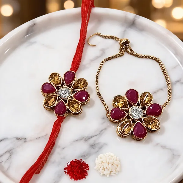Pink_And_Golden_Rakhi,_Bracelet,_Chawal_Roli_Pack_Alloy_For_Brother_And_Sister-In-Law_Pack_Of_2