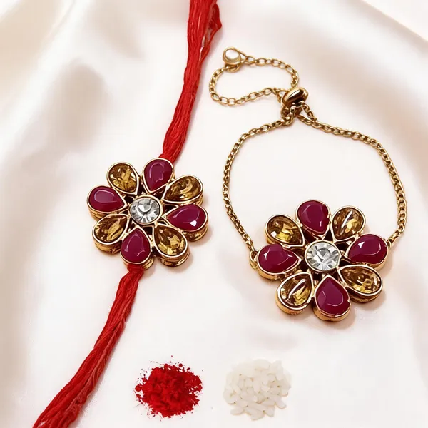 Pink_And_Golden_Rakhi,_Bracelet,_Chawal_Roli_Pack_Alloy_For_Brother_And_Sister-In-Law_Pack_Of_2