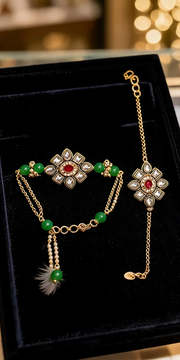 Green_And_White_Rakhi,_Lumba,_Bracelet,_Chawal_Roli_Pack_Alloy_For_Brother_And_Sister-In-Law_Pack_Of_2