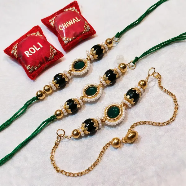 Green_And_White_Rakhi,_Lumba,_Bracelet,_Chawal_Roli_Pack_Alloy_For_Brother_And_Sister-In-Law_Pack_Of_2