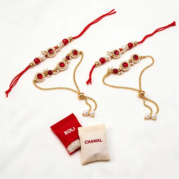 Red_And_White_Rakhi,_Lumba,_Bracelet,_Chawal_Roli_Pack_Alloy_For_Brother_And_Sister-In-Law_Pack_Of_2