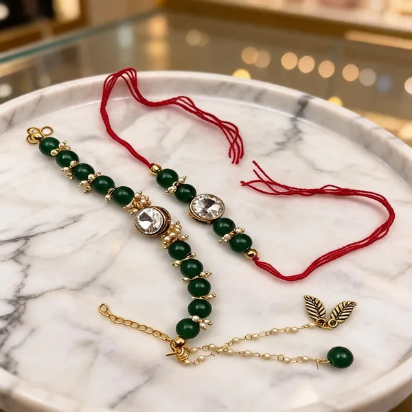 Green_And_White_Rakhi,_Lumba,_Bracelet,_Chawal_Roli_Pack_Alloy_For_Brother_And_Sister-In-Law_Pack_Of_1