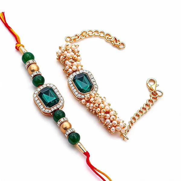 White_And_Blue_Rakhi,_Lumba,_Bracelet_Alloy_For_Brother_And_Sister-In-Law_Pack_Of_2