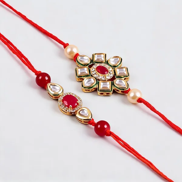 Dark_Pink_And_White_Rakhi_Alloy_For_Brother_And_Sister-In-Law_Pack_Of_2