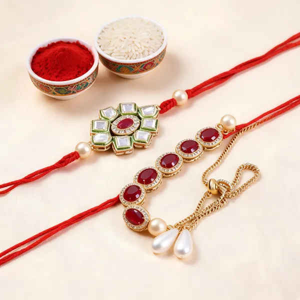 Multicolor_Rakhi,_Lumba,_Bracelet,_Bluetooth_Rakhi,_Chawal_Roli_Pack_Alloy_For_Brother_And_Sister-In-Law_Pack_Of_2