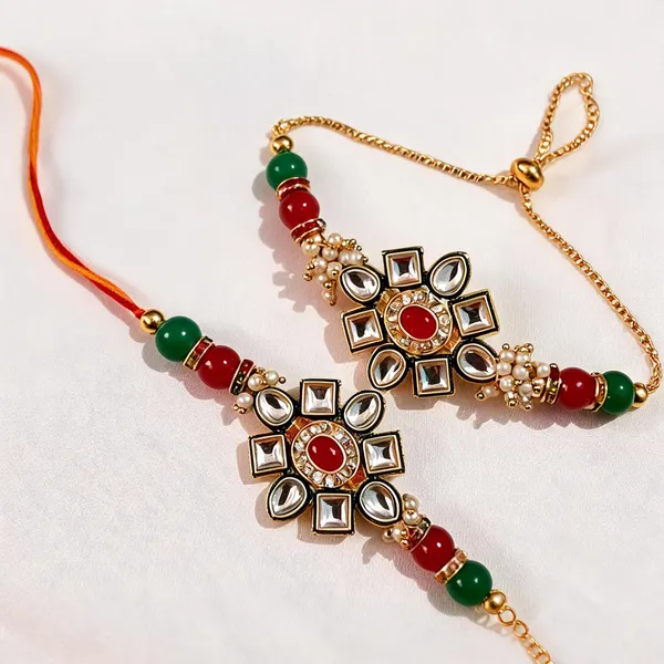 Maroon_And_Green_Rakhi,_Bracelet_Alloy_For_Brother_And_Sister-In-Law_Pack_Of_2