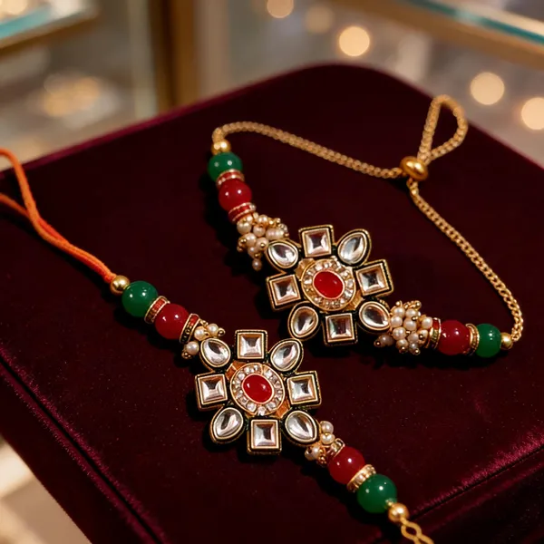 Maroon_And_Green_Rakhi,_Bracelet_Alloy_For_Brother_And_Sister-In-Law_Pack_Of_2