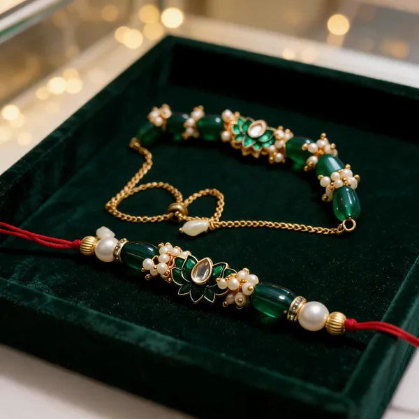 Green_And_White_Rakhi,_Bracelet_Alloy_For_Brother_And_Sister-In-Law_Pack_Of_2