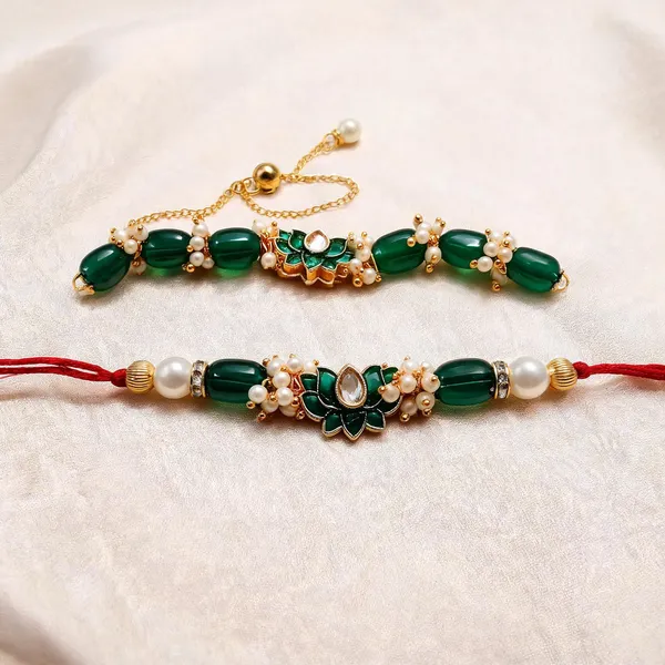 Green_And_White_Rakhi,_Bracelet_Alloy_For_Brother_And_Sister-In-Law_Pack_Of_2