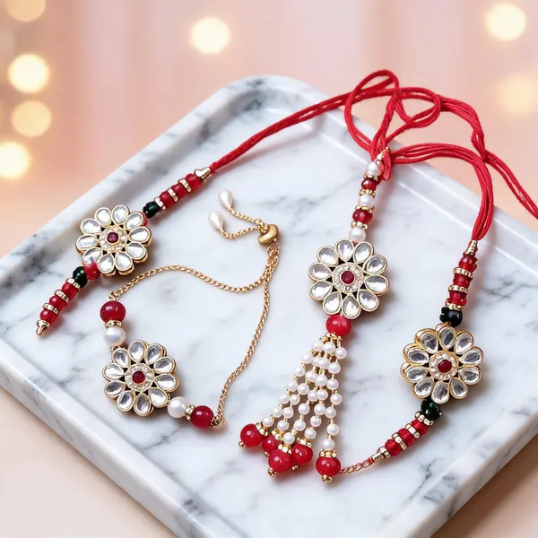 Maroon_And_White_Rakhi,_Lumba,_Bracelet_Alloy_For_Brother_And_Sister-In-Law_Pack_Of_1