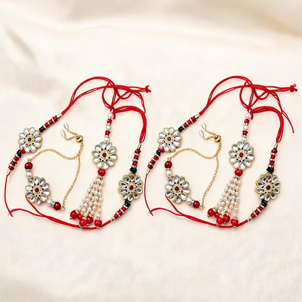 Maroon_And_White_Rakhi,_Lumba,_Bracelet_Alloy_For_Brother_And_Sister-In-Law_Pack_Of_2