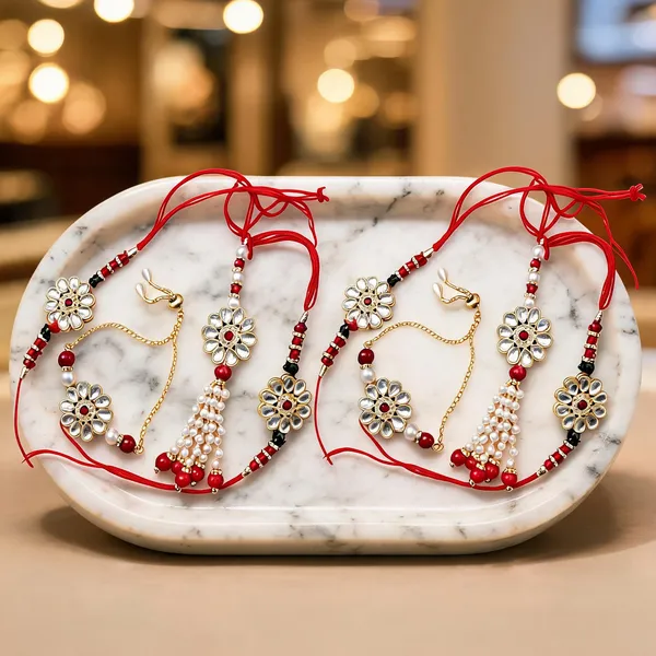 Maroon_And_White_Rakhi,_Lumba,_Bracelet_Alloy_For_Brother_And_Sister-In-Law_Pack_Of_2
