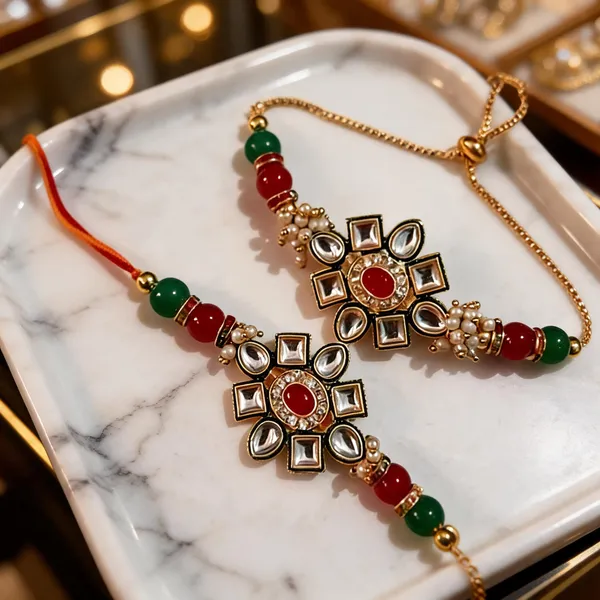 White_Rakhi,_Bracelet_Alloy_For_Brother_And_Sister-In-Law_Pack_Of_2