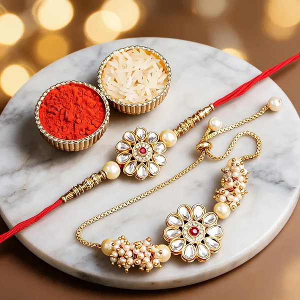 White_And_Maroon_Rakhi,_Lumba,_Bracelet,_Chawal_Roli_Pack_Alloy_For_Brother_And_Sister-In-Law_Pack_Of_2