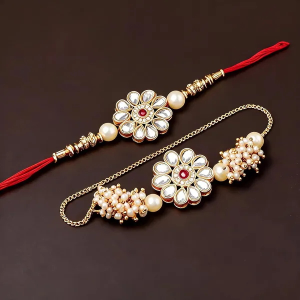 White_And_Maroon_Rakhi,_Bracelet_Alloy_For_Brother_And_Sister-In-Law_Pack_Of_2
