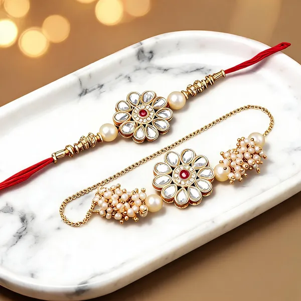 White_And_Maroon_Rakhi,_Bracelet_Alloy_For_Brother_And_Sister-In-Law_Pack_Of_2