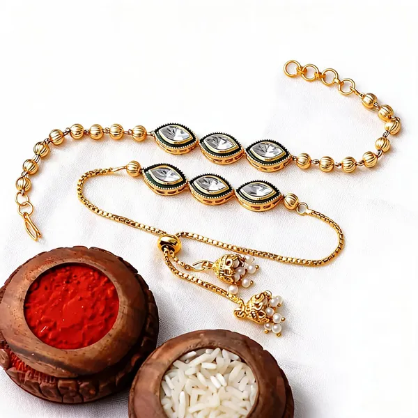 Dark_Green_Rakhi,_Bracelet_Alloy_For_Brother_And_Sister-In-Law_Pack_Of_2