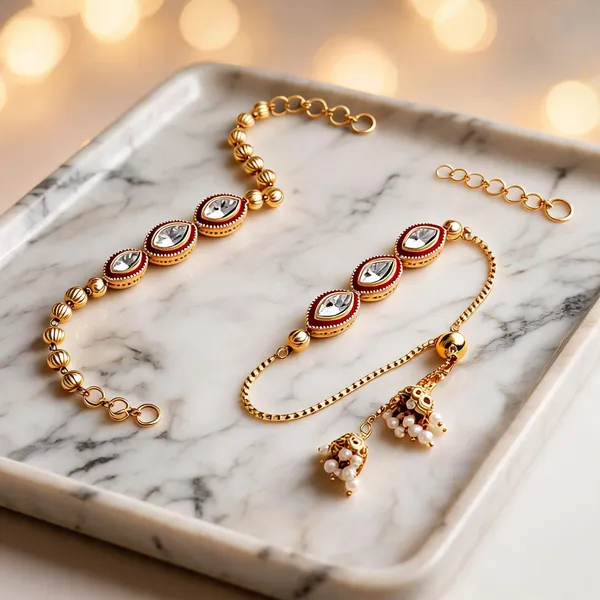 White_And_Maroon_Rakhi,_Bracelet_Alloy_For_Brother_And_Sister-In-Law_Pack_Of_2