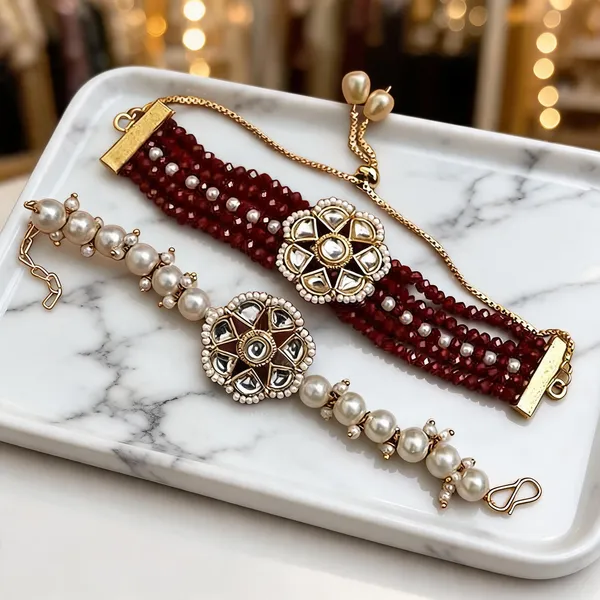 Maroon_Rakhi,_Bracelet_Alloy_For_Brother_And_Sister-In-Law_Pack_Of_2