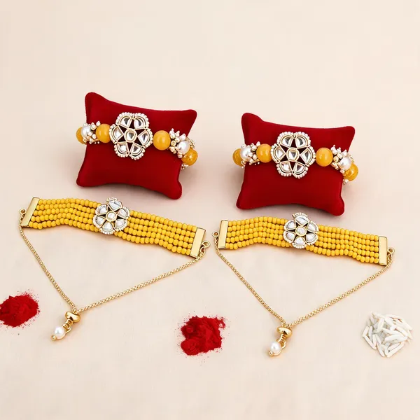 Yellow_Rakhi,_Lumba,_Bracelet,_Chawal_Roli_Pack_Alloy_For_Brother_And_Sister-In-Law_Pack_Of_2