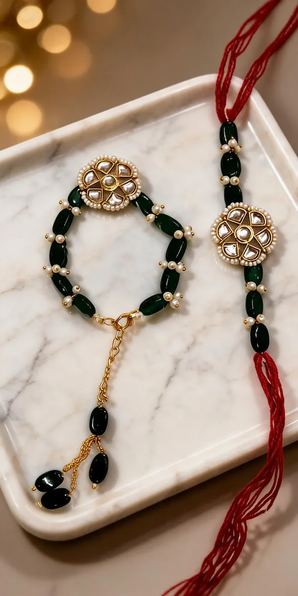 Green_Rakhi,_Bracelet_Alloy_For_Brother_And_Sister-In-Law_Pack_Of_2