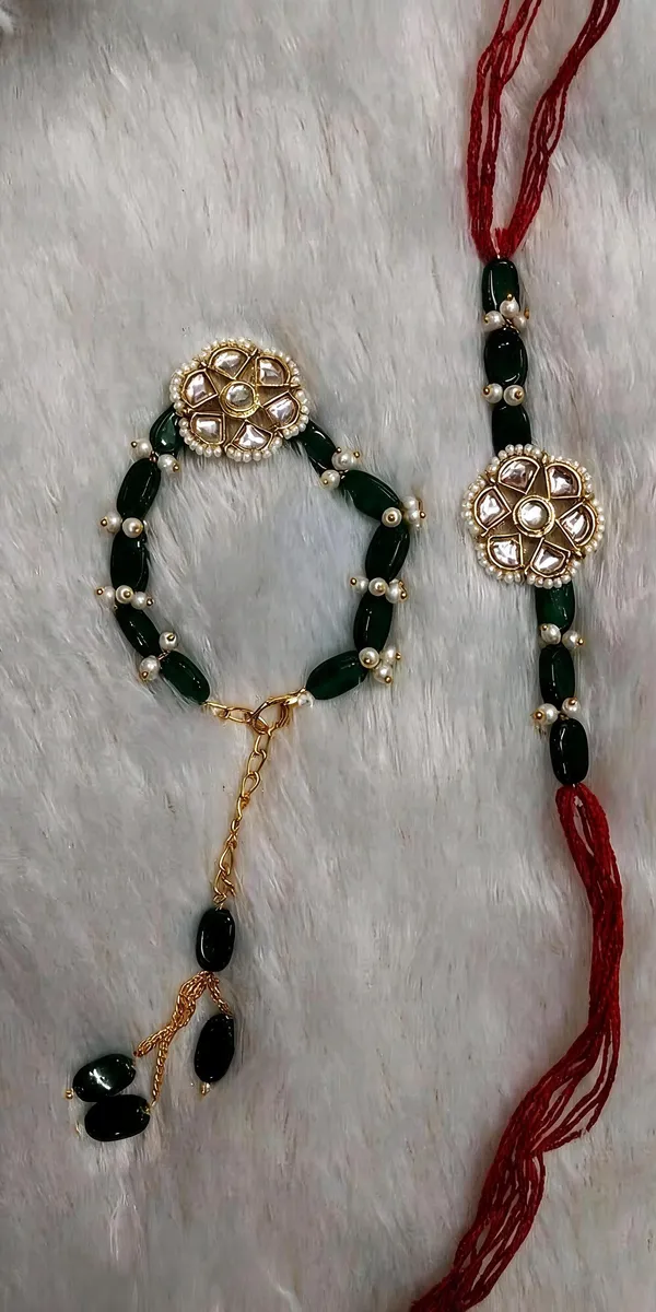 Green_Rakhi,_Bracelet_Alloy_For_Brother_And_Sister-In-Law_Pack_Of_2