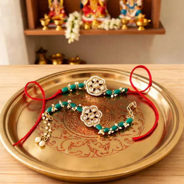 White_And_Green_Rakhi,_Lumba_Alloy_For_Brother_And_Sister-In-Law_Pack_Of_2